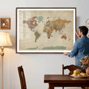 Vintage World Map Canvas Wall Art Print – Framed Modern