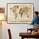 Rustic Vintage World Map Canvas Print – Framed Modern