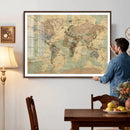 Vintage World Map Wall Art | Ready to Hang and Framed