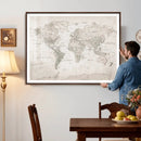 Antique Style World Map Canvas Print - Vintage Detailed
