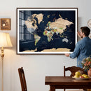 Minimalist World Map Canvas Wall Art - Watercolor Blue and