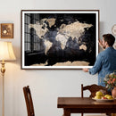 Grunge World Map Wall Art | 3-Panel Large Beige and Brown