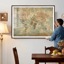World Map Wall Art Canvas Print, Rustic Map Print, Framed