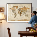 Vintage World Map Canvas Print – Framed Rustic Detailed Map