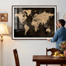 Brown World Map Canvas Print – Modern Travel Map Wall Art,