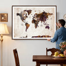 Blue Watercolor World Map Canvas Print – Framed Modern Wall