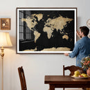 Beige World Map Canvas Wall Art Print, Minimal Black and