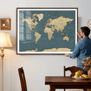 Minimal Vintage World Map Canvas Wall Art Print, Neutral