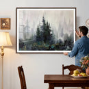 Misty Pine Forest Oil Painting Canvas — Dark Moody Teal Grey by MyGreatCanvas | Canvas Wall Art Prints | Photo Prints & Wall Decor