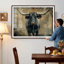Texas Longhorn Bull Wall Art – Framed Rustic Cow Canvas