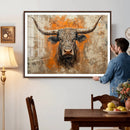 Abstract Cow Longhorn Bull Wall Art Canvas Print - Rustic