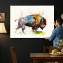 Abstract Buffalo Wall Art, Western Watercolor Bison Canvas