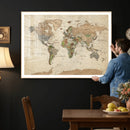 Framed World Map Wall Art for Home and Office Decor