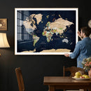 Minimalist World Map Canvas Wall Art - Watercolor Blue and