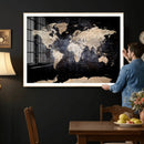 Grunge World Map Wall Art | 3-Panel Large Beige and Brown