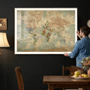 World Map Wall Art Canvas Print, Rustic Map Print, Framed