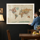 World Map Wall Art Canvas Print, Framed Rustic Atlas Art