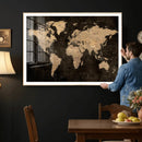 Brown World Map Canvas Print – Modern Travel Map Wall Art,