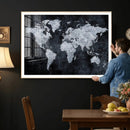 Black World Map Canvas Print – Detailed Map for Couples and