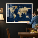 Navy Blue World Map Canvas Print – Detailed Map Minimal Navy