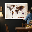 Blue Watercolor World Map Canvas Print – Framed Modern Wall