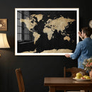 Beige World Map Canvas Wall Art Print, Minimal Black and