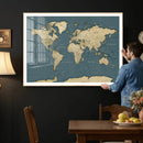 Minimal Vintage World Map Canvas Wall Art Print, Neutral