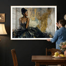 Black Woman Canvas Wall Art — Black Gold Gown Fashion Print by MyGreatCanvas | Canvas Wall Art Prints | Photo Prints & Wall Decor