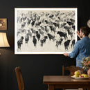 Longhorn Cattle Canvas Wall Art, Black White Stampede Ink by MyGreatCanvas | Canvas Wall Art Prints | Photo Prints & Wall Decor