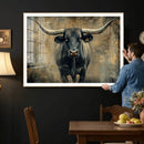 Texas Longhorn Bull Wall Art – Framed Rustic Cow Canvas