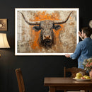 Abstract Cow Longhorn Bull Wall Art Canvas Print - Rustic