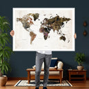 Watercolor World Map Print - Large Wall Art Canvas Print for