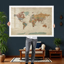 Vintage World Map Canvas Wall Art Print – Framed Modern