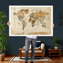 Rustic Vintage World Map Canvas Print – Framed Modern