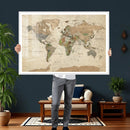Vintage World Map Canvas Wall Art - Rustic Grunge Texture