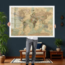 Vintage World Map Wall Art | Ready to Hang and Framed