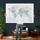 Push Pin World Map Canvas Print - Detailed Vintage World Map