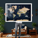 Minimalist World Map Canvas Wall Art - Watercolor Blue and