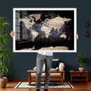 Grunge World Map Wall Art | 3-Panel Large Beige and Brown