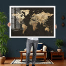 Framed World Map with Pin Canvas Print – Detailed World Map