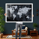Black World Map Canvas Print – Detailed Map for Couples and