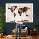 Blue Watercolor World Map Canvas Print – Framed Modern Wall