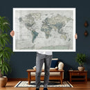 Neutral Vintage World Map Canvas Wall Art Print, Classic Map