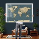 Minimal Vintage World Map Canvas Wall Art Print, Neutral