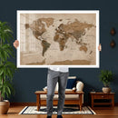 World Map Canvas Wall Art Print, Detailed Global Map Artwork