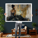 Black Woman Canvas Wall Art — Black Gold Gown Fashion Print by MyGreatCanvas | Canvas Wall Art Prints | Photo Prints & Wall Decor