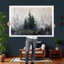 Misty Pine Forest Oil Painting Canvas — Dark Moody Teal Grey by MyGreatCanvas | Canvas Wall Art Prints | Photo Prints & Wall Decor