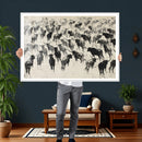 Longhorn Cattle Canvas Wall Art, Black White Stampede Ink by MyGreatCanvas | Canvas Wall Art Prints | Photo Prints & Wall Decor