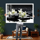Plumeria Frangipani Black Stone Canvas | White Flower Spa by MyGreatCanvas | Canvas Wall Art Prints | Photo Prints & Wall Decor