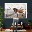 Vintage Texas Cow Wall Art Canvas Print, Rustic Longhorn